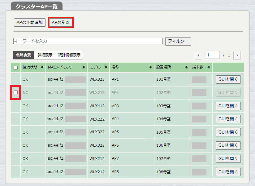 クラスター情報のGUI