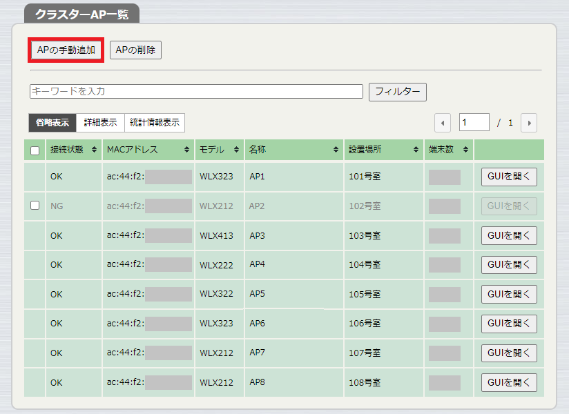クラスター情報のGUI