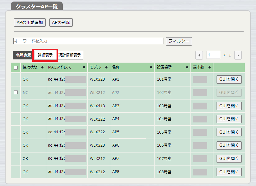 クラスター情報のGUI