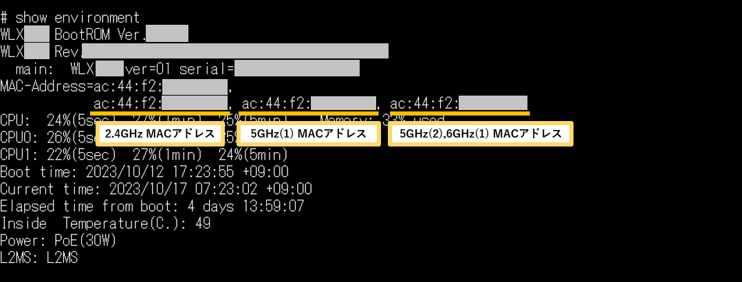 MAC アドレス確認 シリアルコンソール