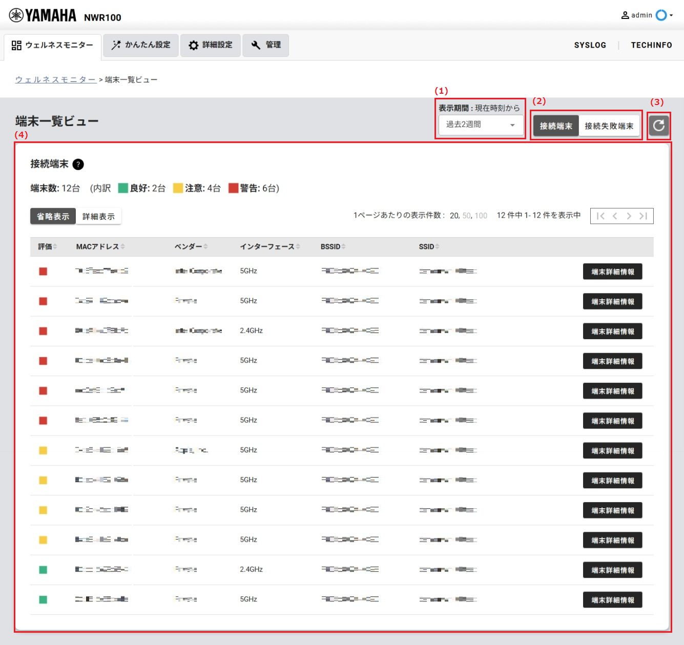 端末一覧ビューの画面構成