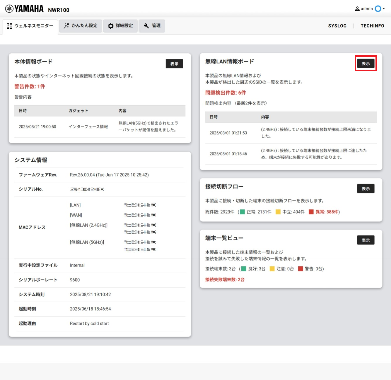 無線LAN情報ボードの表示方法