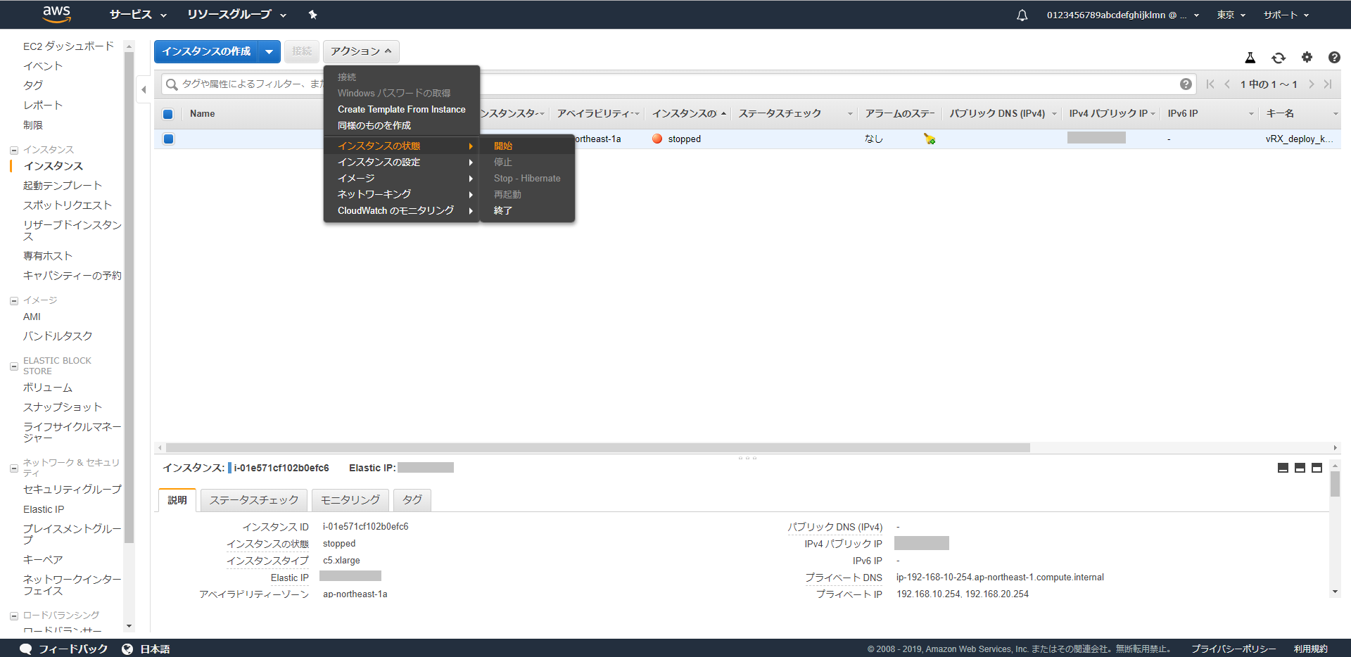 インスタンスを開始
