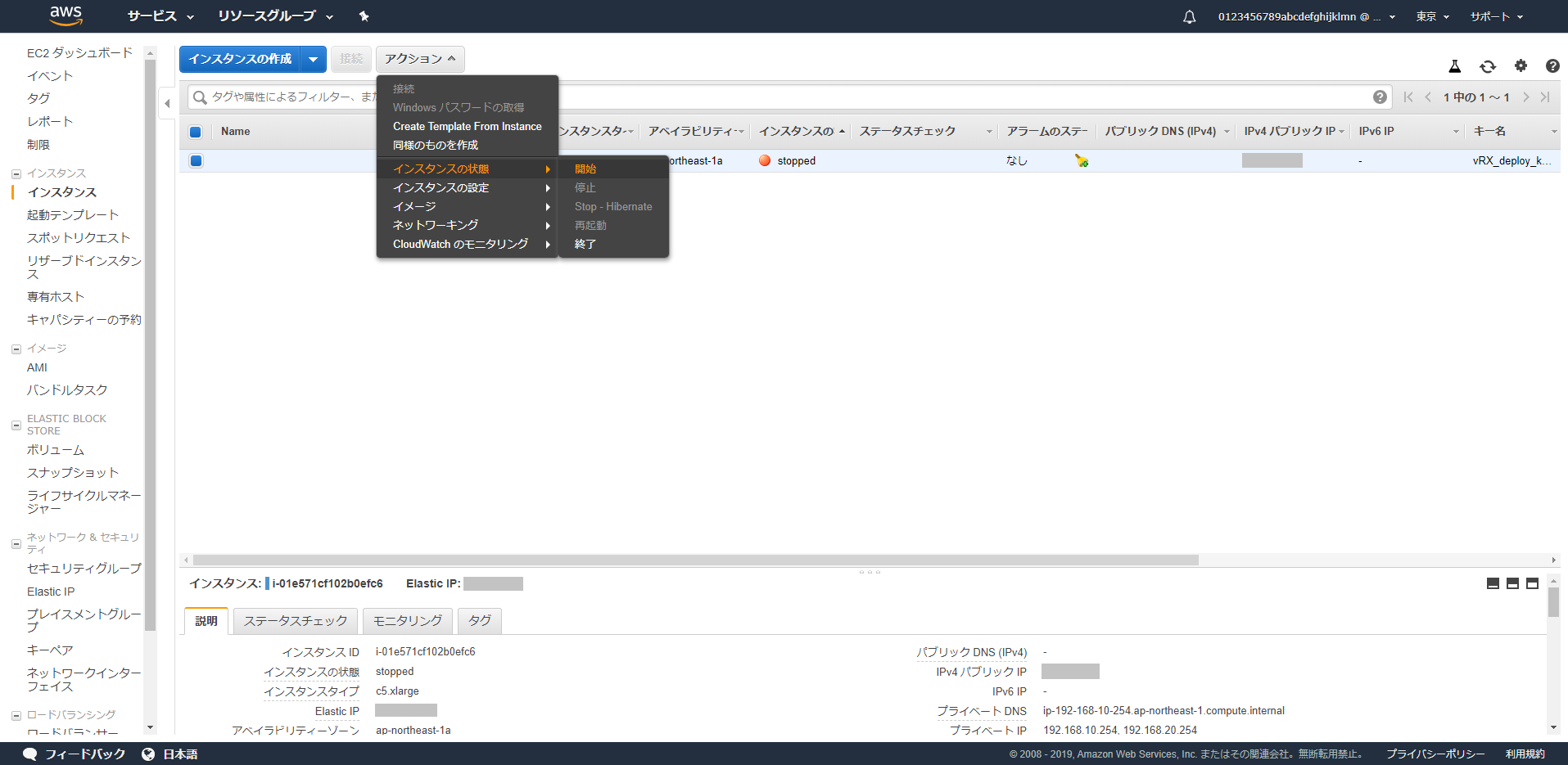インスタンスを開始